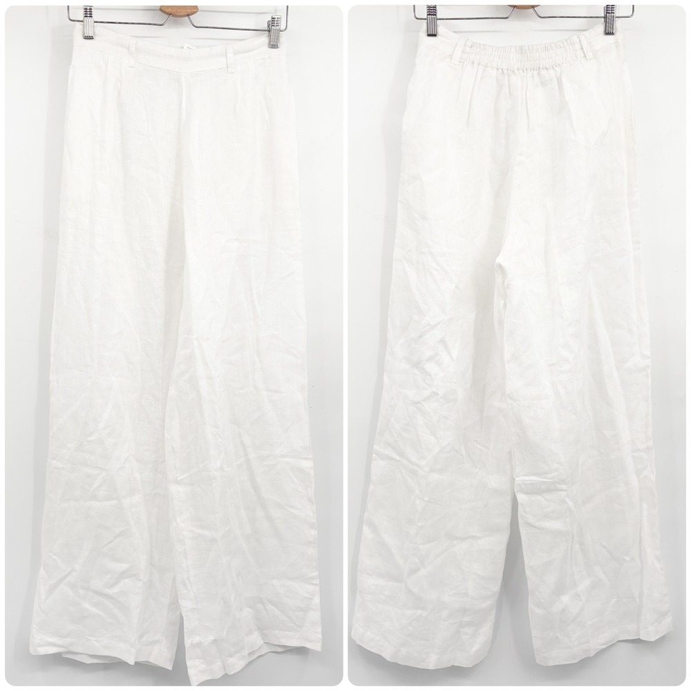 Vitamin A Womens Tallows White 100% Linen Coastal Beachy Wide Leg Pants Size M